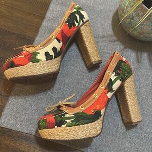 Milly Sperry Top Sider: Red and Green Floral Platform Shoes